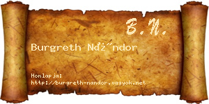 Burgreth Nándor névjegykártya